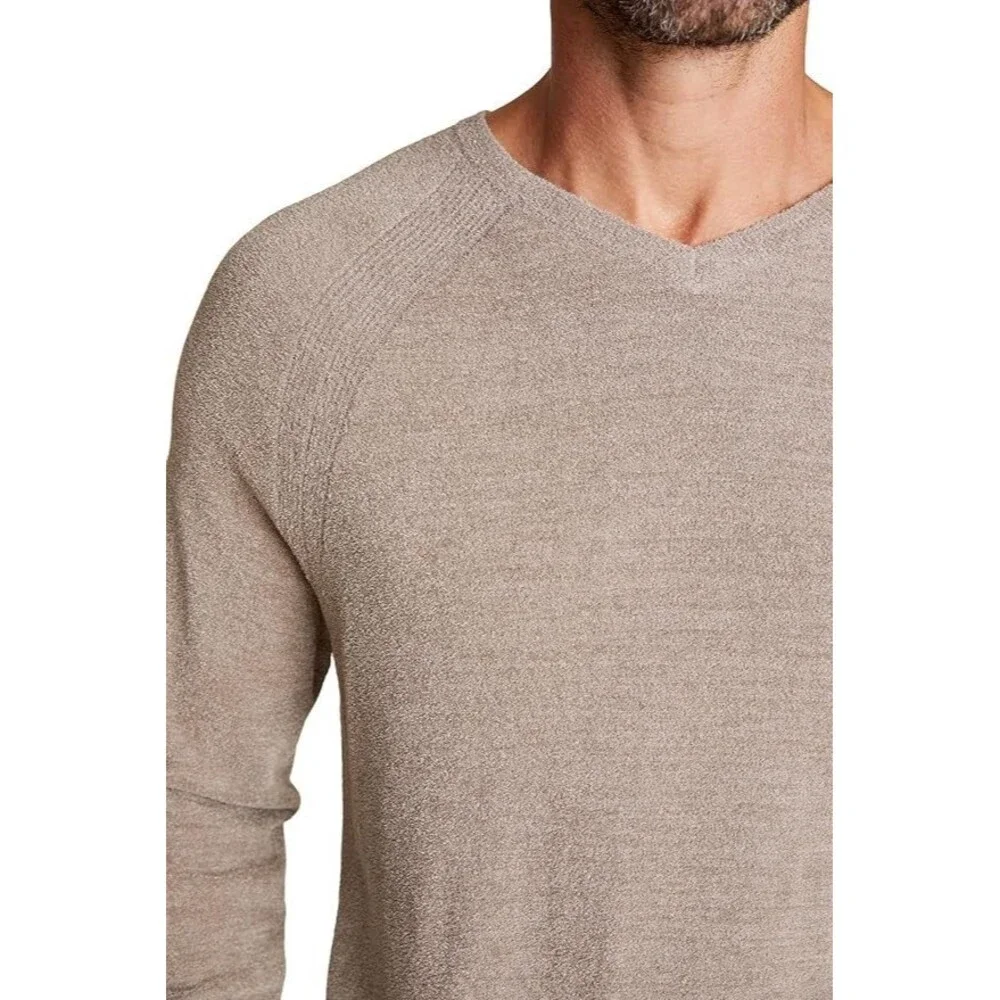 Barefoot Dreams CozyChic Ultra Lite Men's V-Neck Pullover M Taupe Beige Sweater